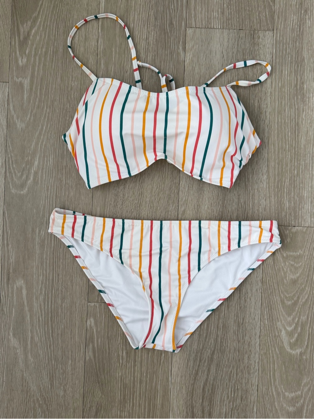 Shade & Shore White Bikini with Red, Yellow & Green Stripes